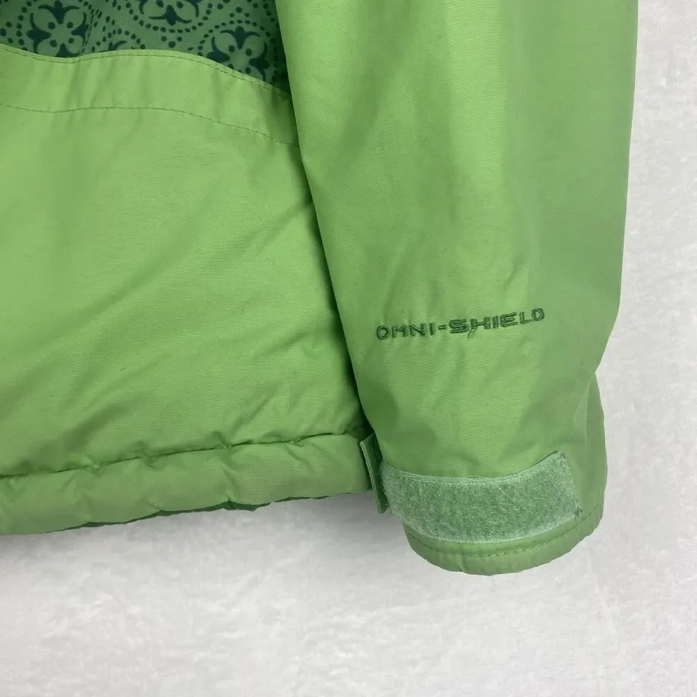 Columbia Reversible Jacket Youth Girls 14/16 Green Hooded Pockets Logo Winter